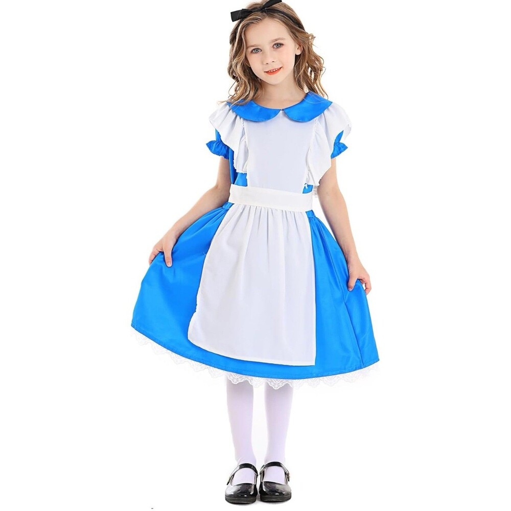 Girls Blue Alice In Wonderland Halloween Costume Kids Party Size 140, 9-10 Y/O